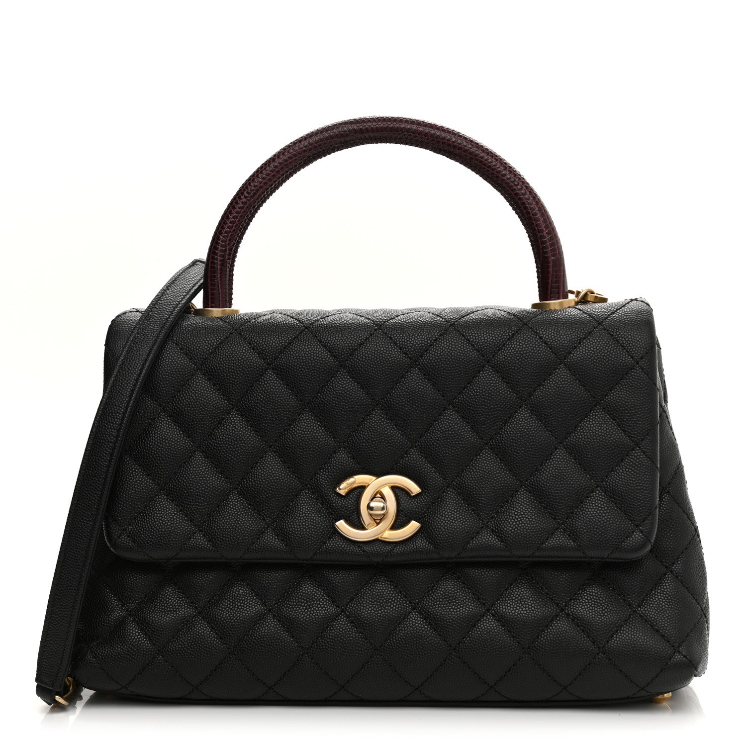 Chanel Caviar Lizard Embossed Quilted Small Coco Handle Flap Black 1 of 12