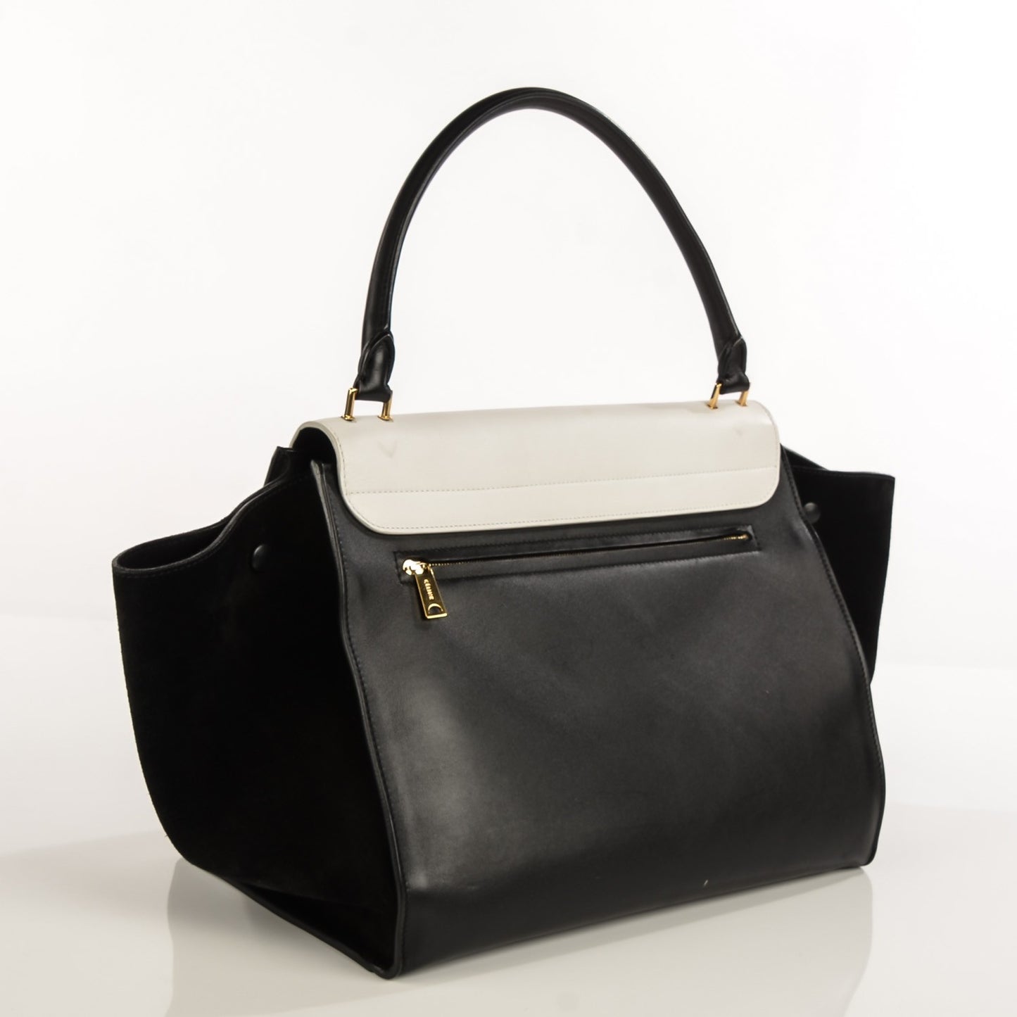 Smooth Calfskin Suede Large Bi-Color Trapeze Black