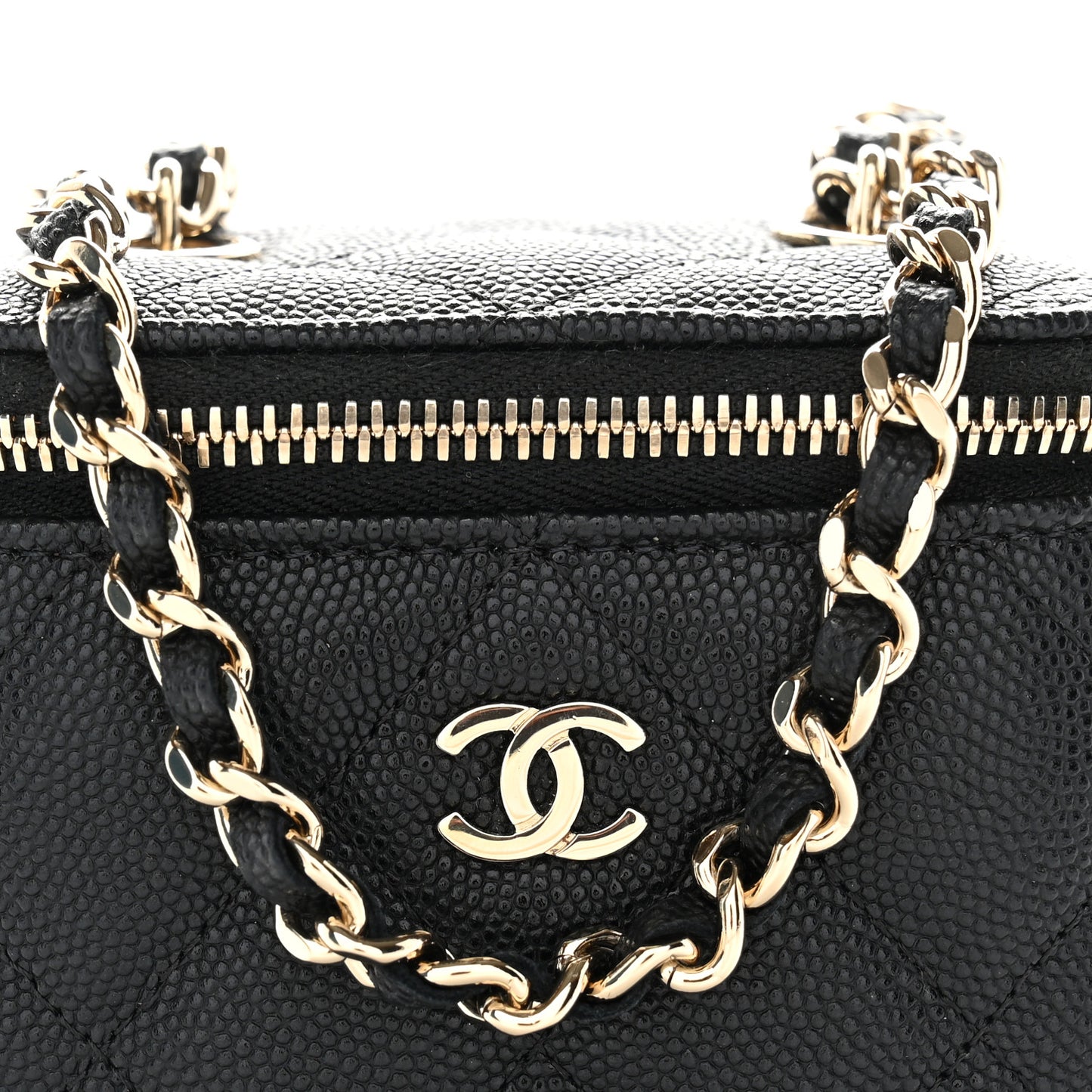 Caviar Quilted CC Mini Vanity Case With Chain Black