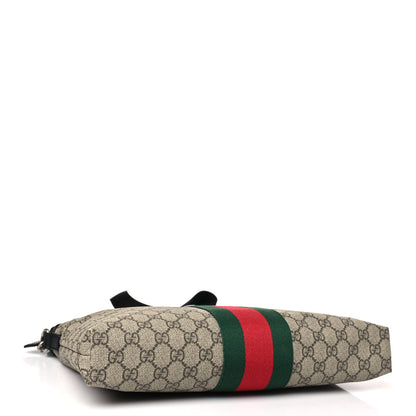 Gucci GG Supreme Monogram Calfskin Web Medium Flat Messenger Bag Beige Ebony Black 4 of 10