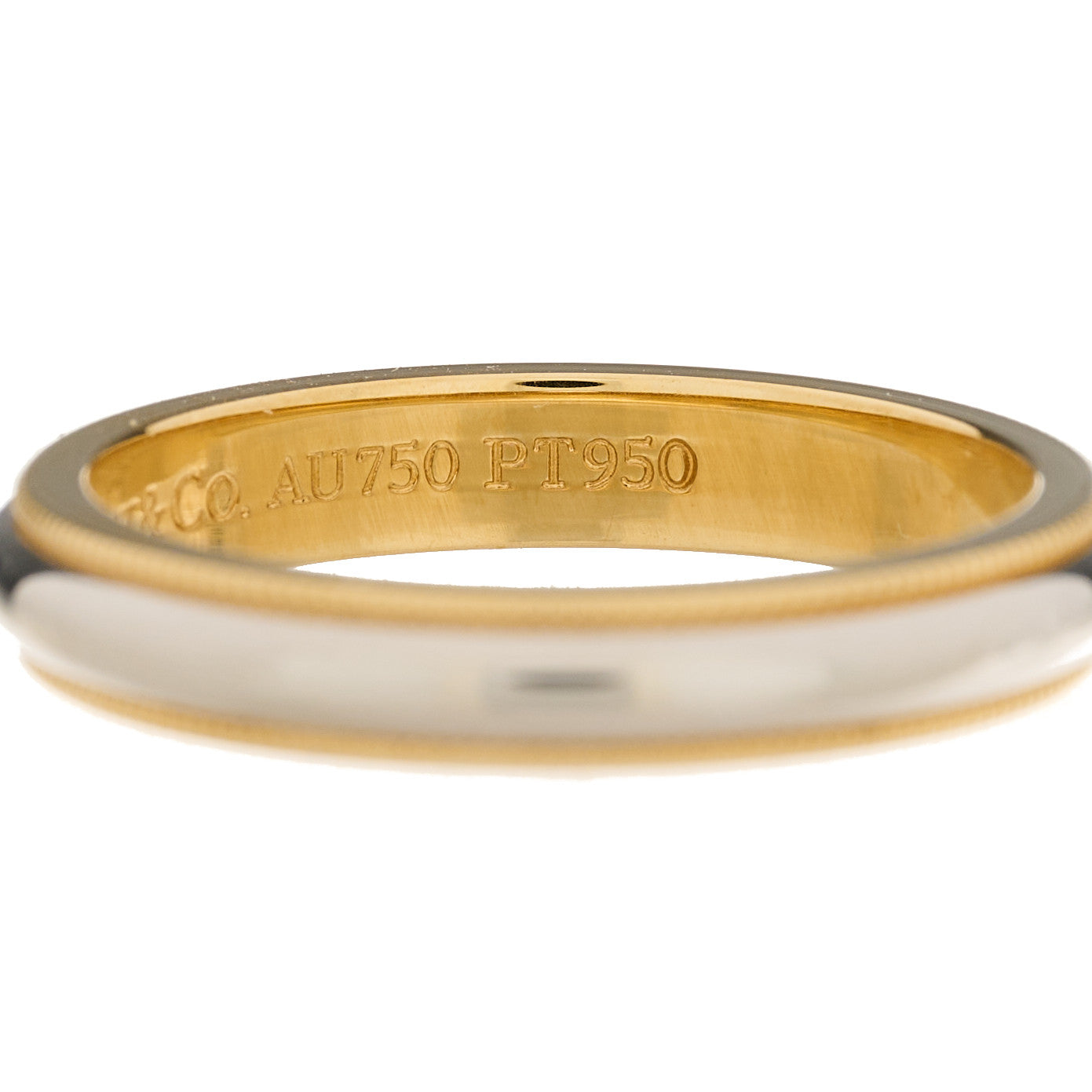 Tiffany Platinum 18K Yellow Gold 3.5mm Together Milgrain Wedding Band Ring 56 7.5 4 of 7
