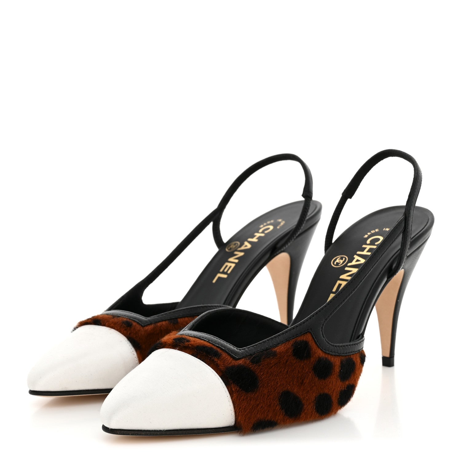 Chanel Lambskin Mixed Fibers Slingback Pumps  36 Brown Black White 4 of 9