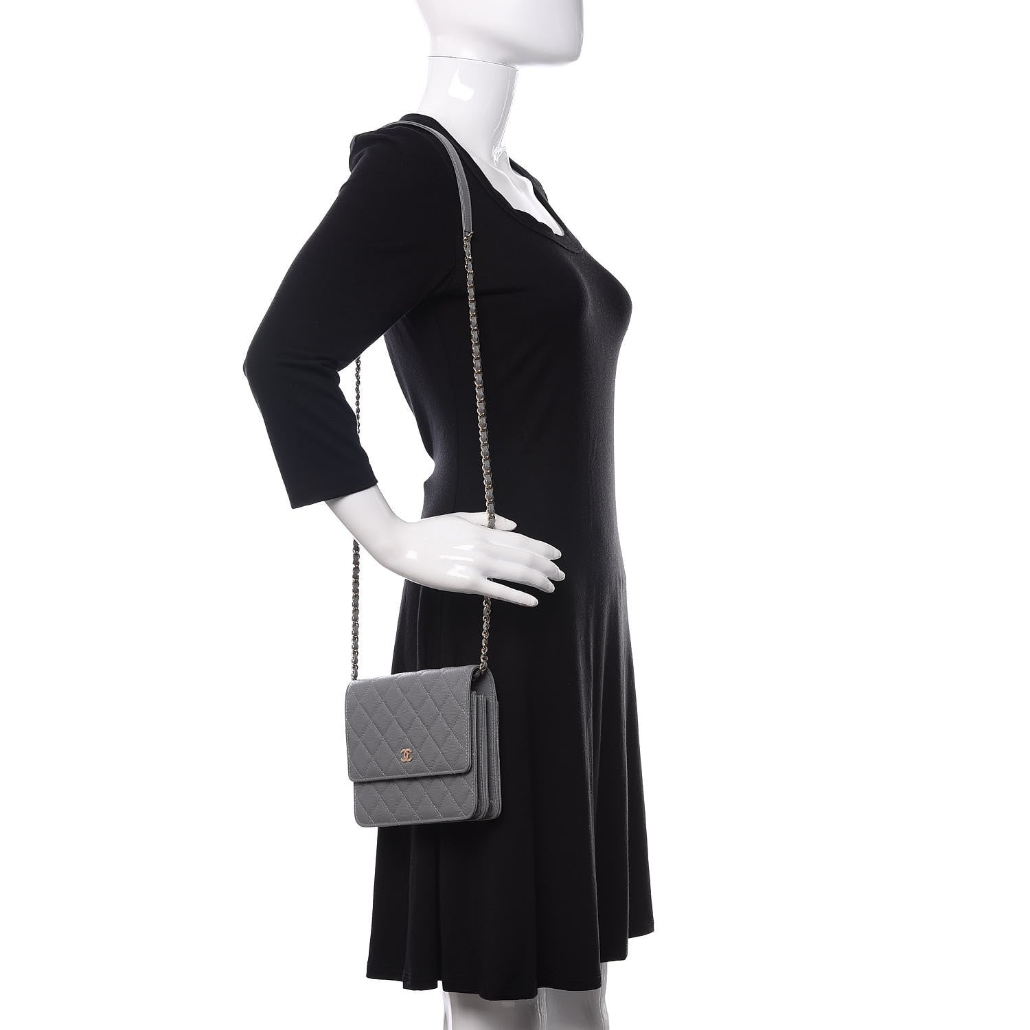 Chanel Caviar Quilted Square Wallet On Chain WOC Grey 2 of 12