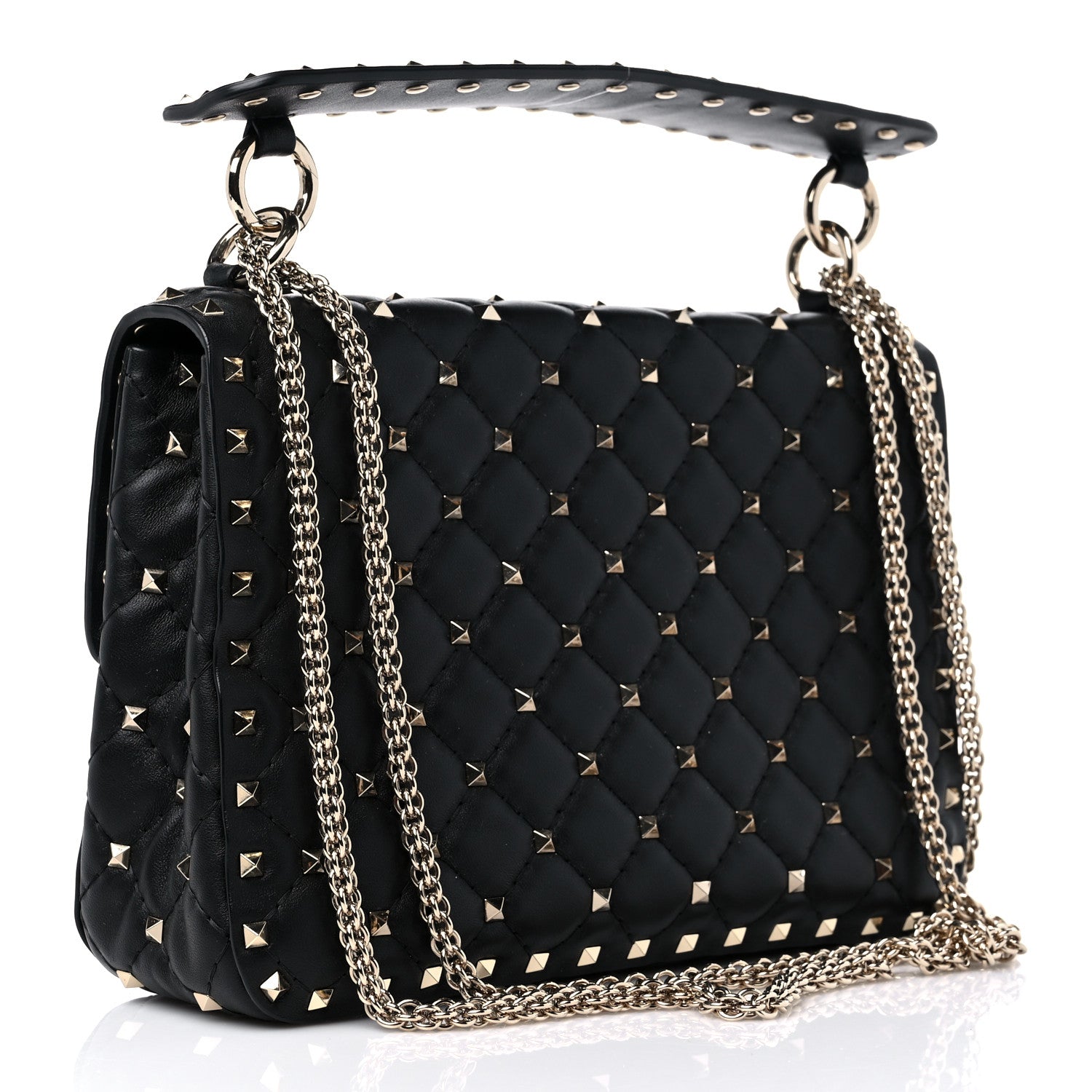 Valentino Garavani Lambskin Vlogo Print Medium Rockstud Spike Shoulder Bag Black 3 of 9