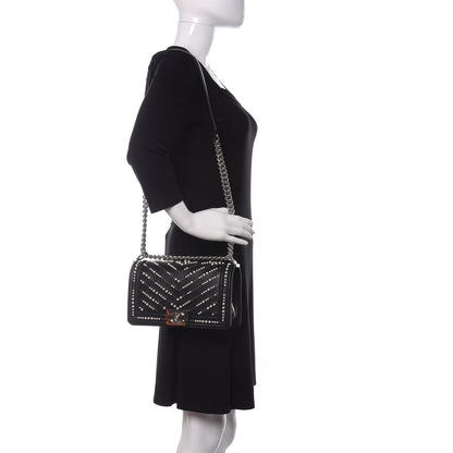 Chanel Calfskin Pearl Chevron Medium Boy Flap Black 2 of 10