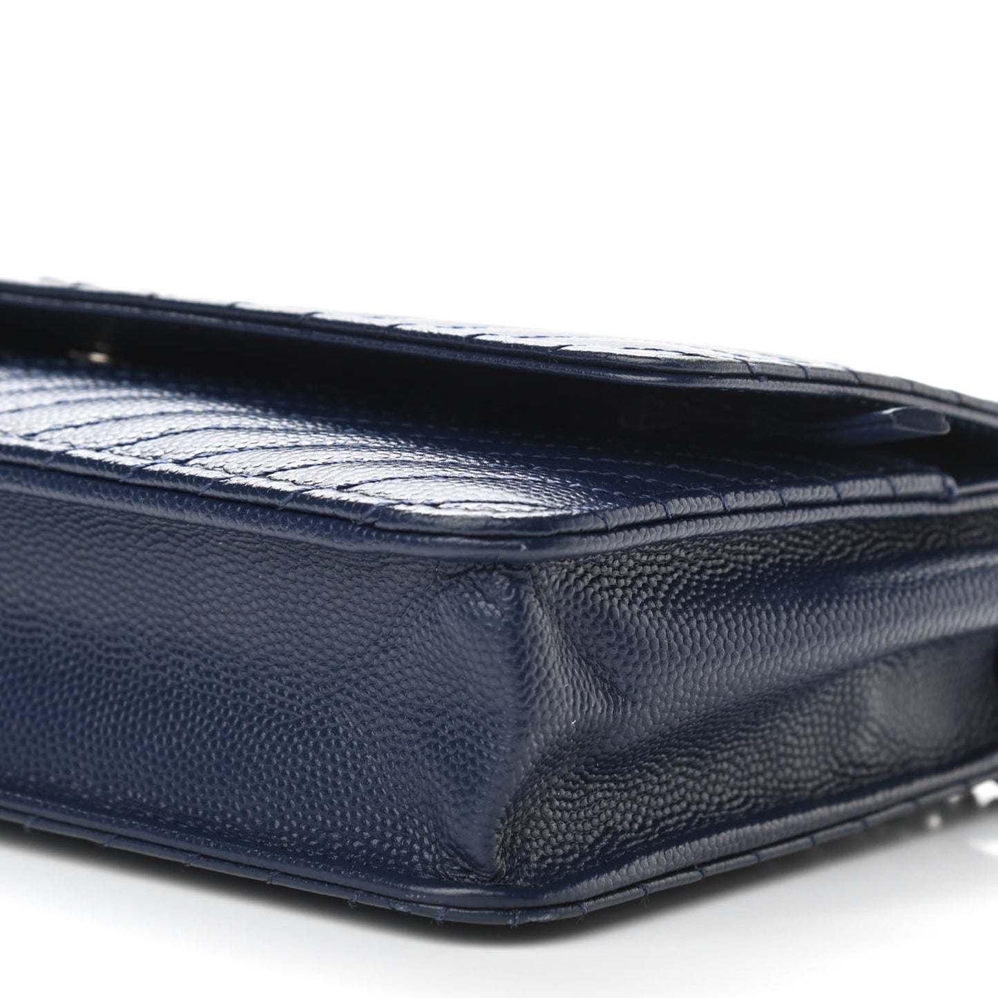 Caviar Chevron Quilted Wallet On Chain WOC Navy