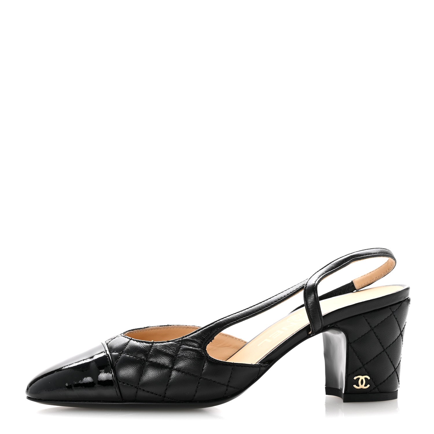 Chanel Lambskin Patent Calfskin Quilted Cap Toe CC Slingback Pumps 35.5 Black 1 of 10