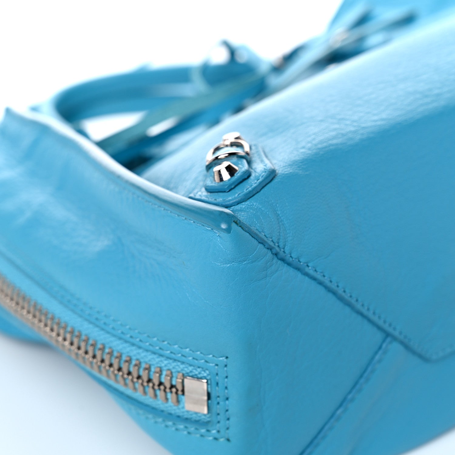 Balenciaga Supple Calfskin Papier A6 Zip Around Tote Bleu Caraibes 16 of 25