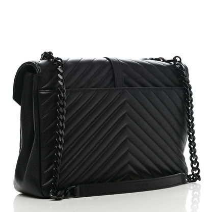 Saint Laurent Sheepskin Matelasse Chevron Monogram Monochrome Large College Satchel Black 2 of 13