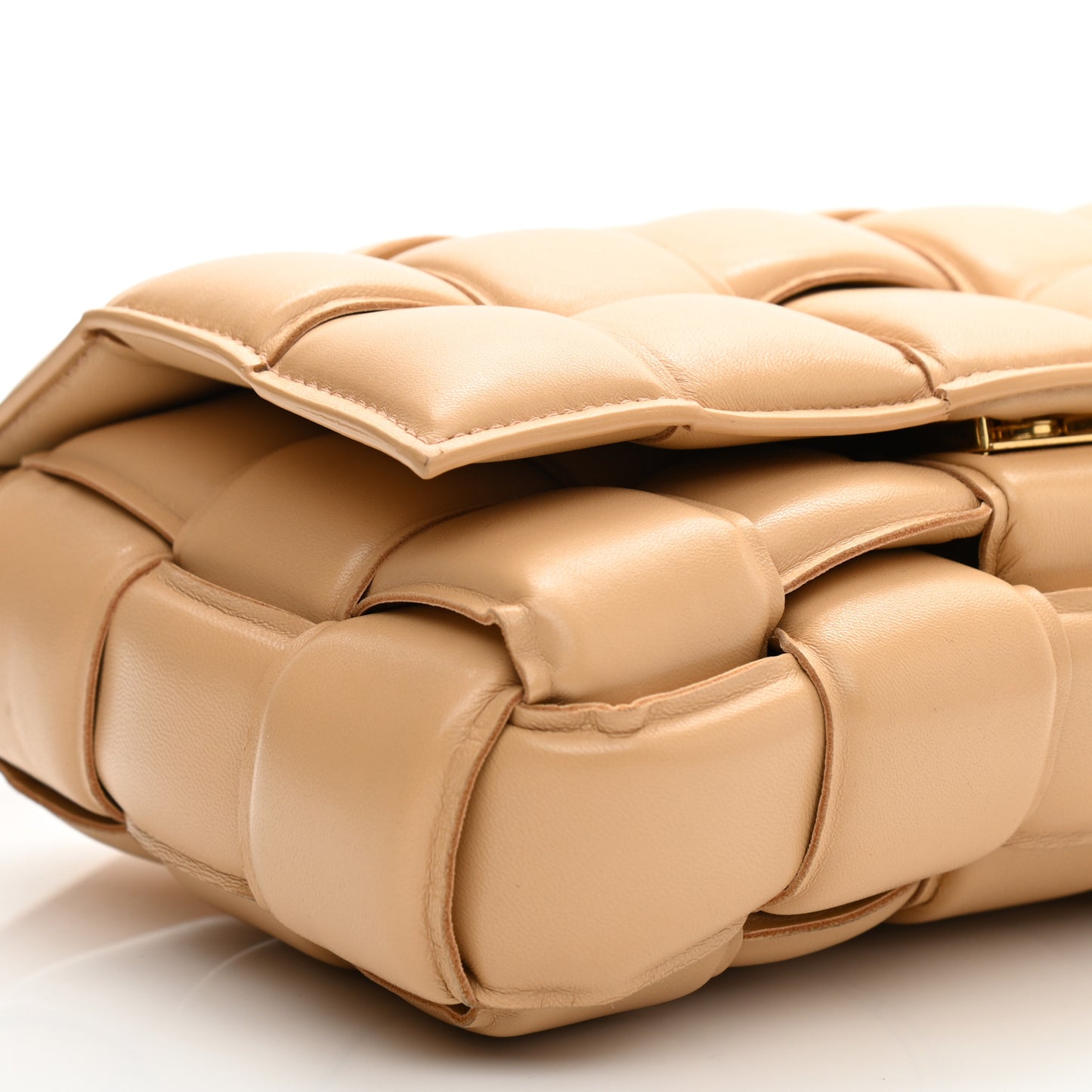 Nappa Maxi Intreccio Padded Cassette Crossbody Bag Almond