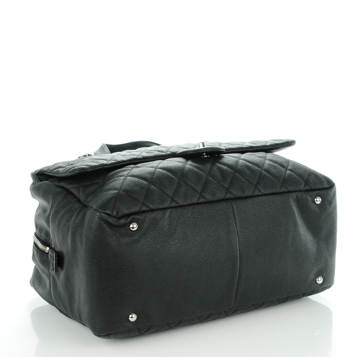 Caviar Quilted Travel Flap Tote Black