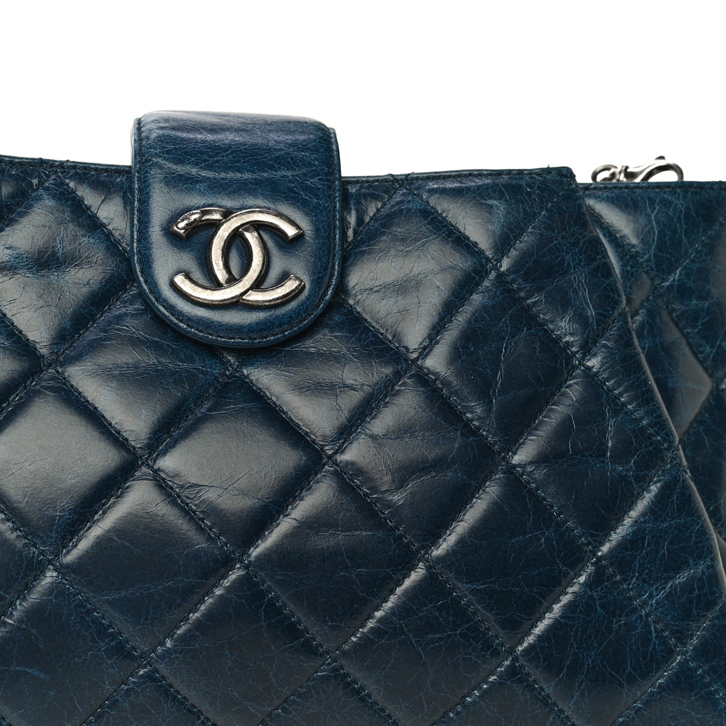 Aged Calfskin Quilted Zip Clutch Blue