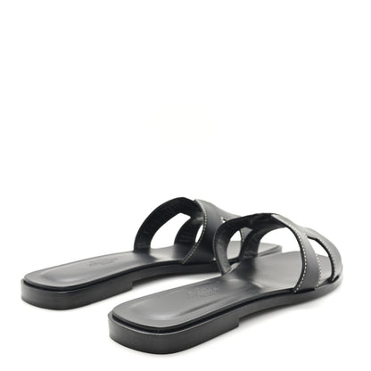 Hermes Box Calfskin Oran Sandals 38 Black 5 of 10