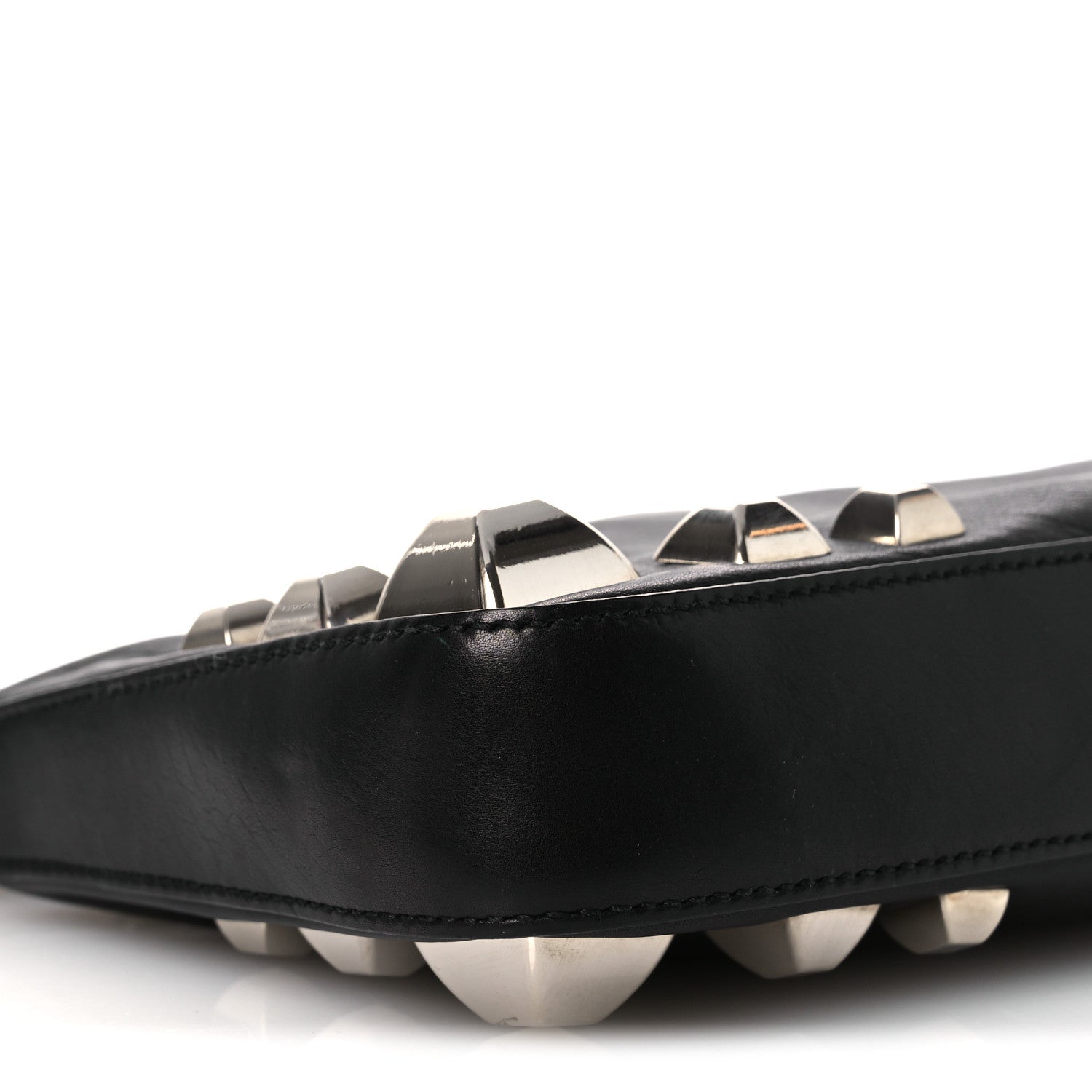 Prada Calfskin Studded Shoulder Bag Black 9 of 12
