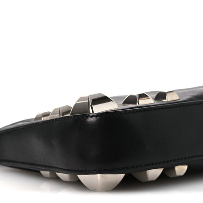 Prada Calfskin Studded Shoulder Bag Black 9 of 12