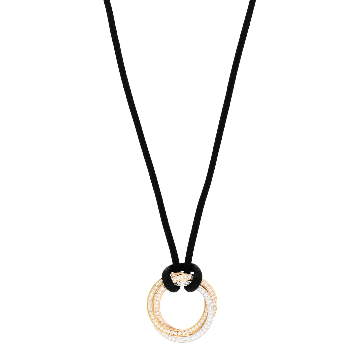 18K Pink Yellow White Gold Diamond Medium Pave Trinity Cord Necklace