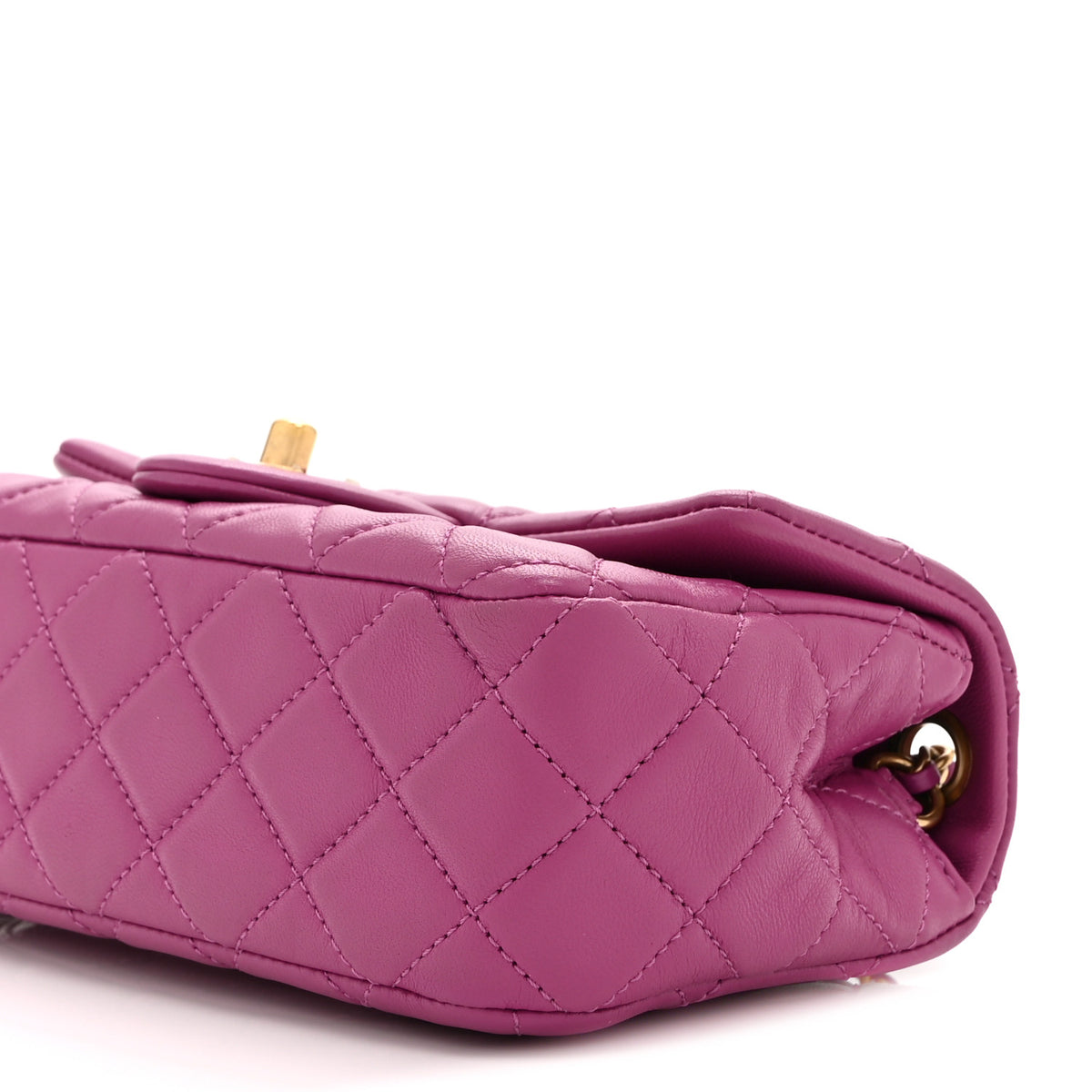 Lambskin Quilted Mini Rectangular Pearl Crush Flap Purple