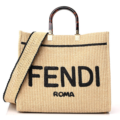 Fendi Straw Vitello King Plexiglass Woven Medium Fendi Sunshine Shopper Tote Natural Black 1 of 10