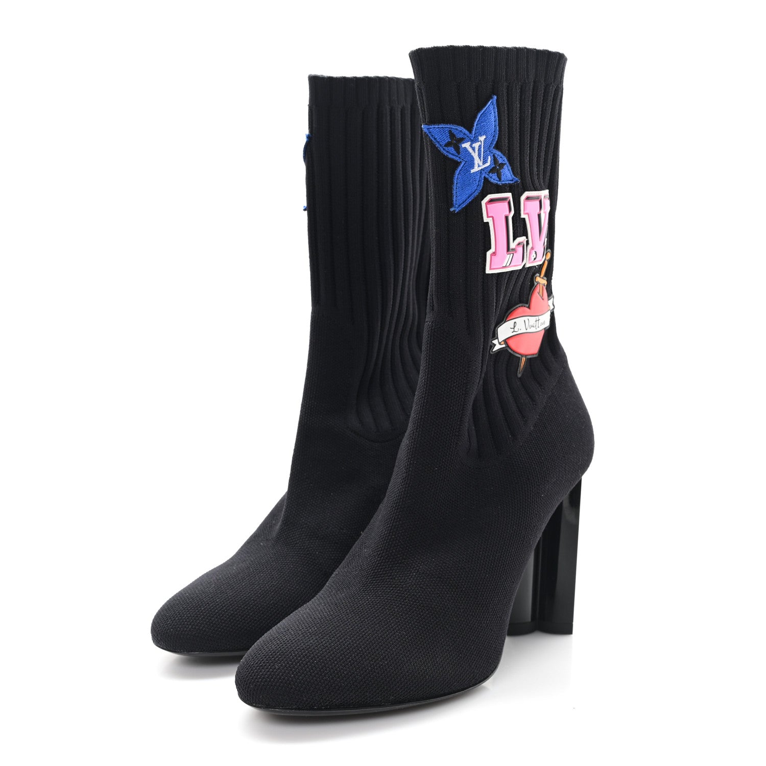 Louis Vuitton Stretch Fabric LV Black Heart Sock Ankle Boots 38 Black 3 of 7