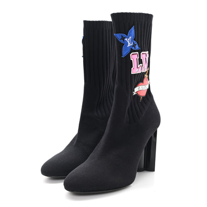 Louis Vuitton Stretch Fabric LV Black Heart Sock Ankle Boots 38 Black 3 of 7