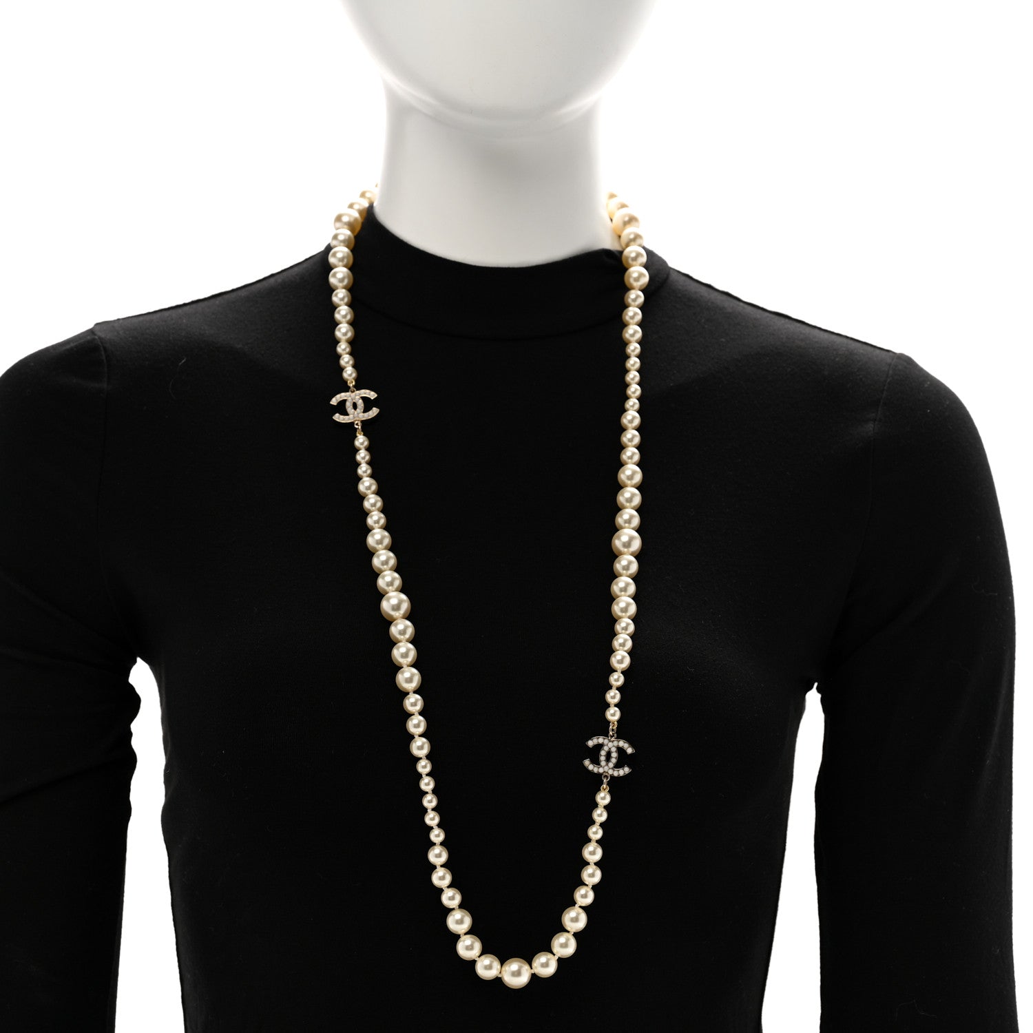 Chanel Graduated Pearl CC Long Necklace Light Gold 2 of 6