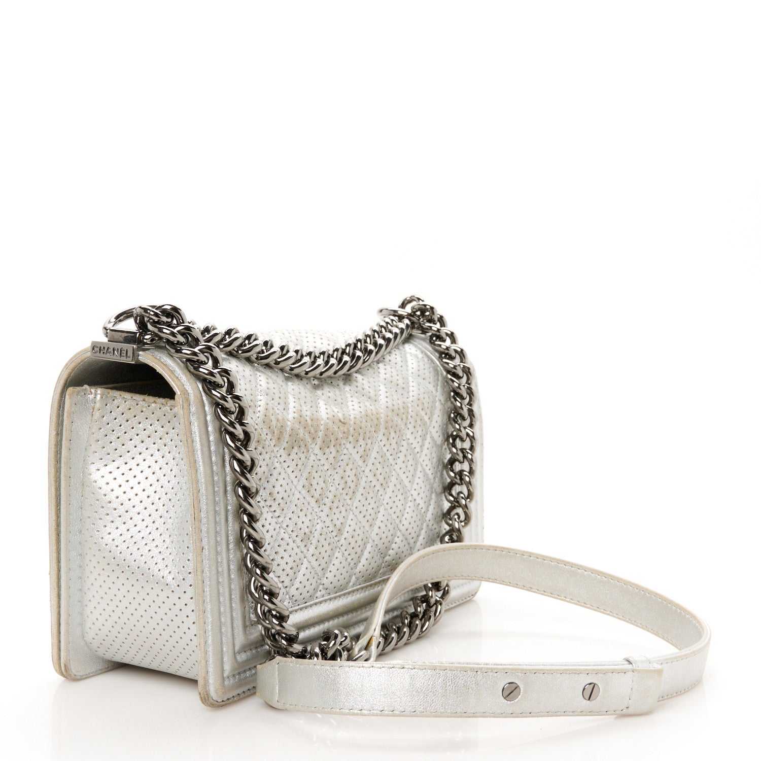Chanel Metallic Perforated Lambskin Quilted Medium Boy Flap Argent 3 of 12