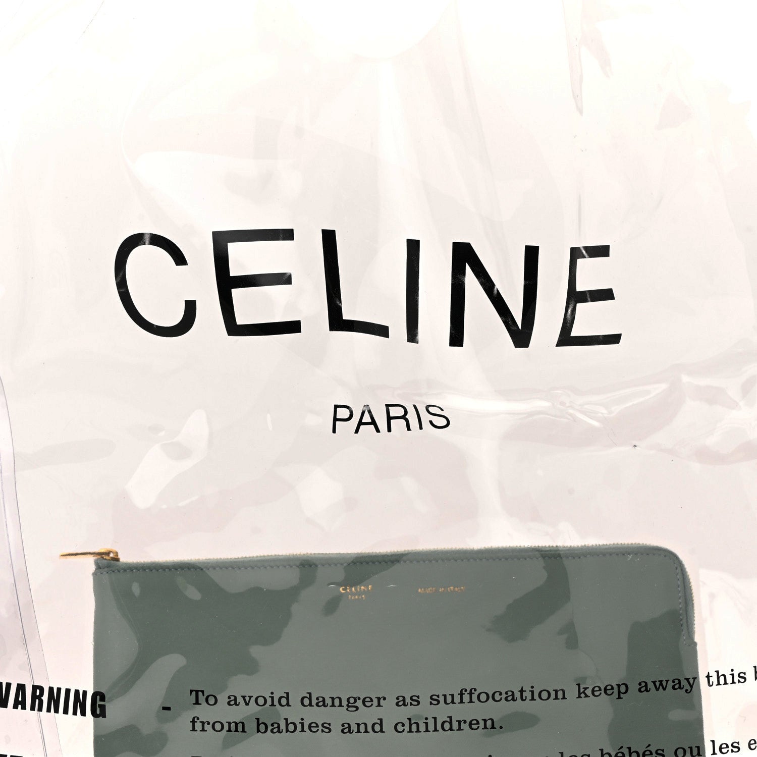 Celine Plastic Bag with Cloudy Lambskin Solo Zip Pouch Clutch Celadon 7 of 11