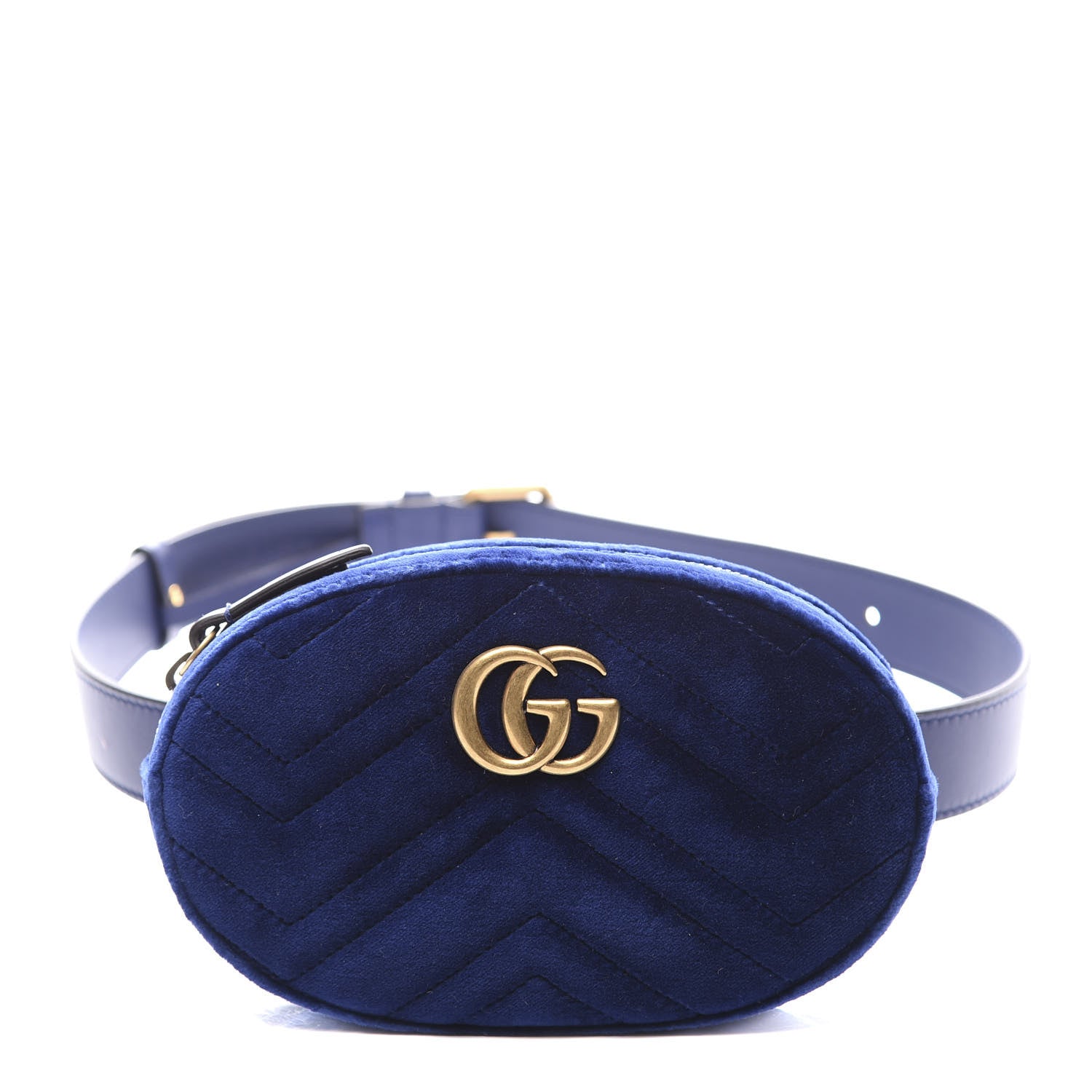 Gucci Velvet Matelasse GG Marmont Belt Bag 75 30 Cobalt Blue 1 of 10