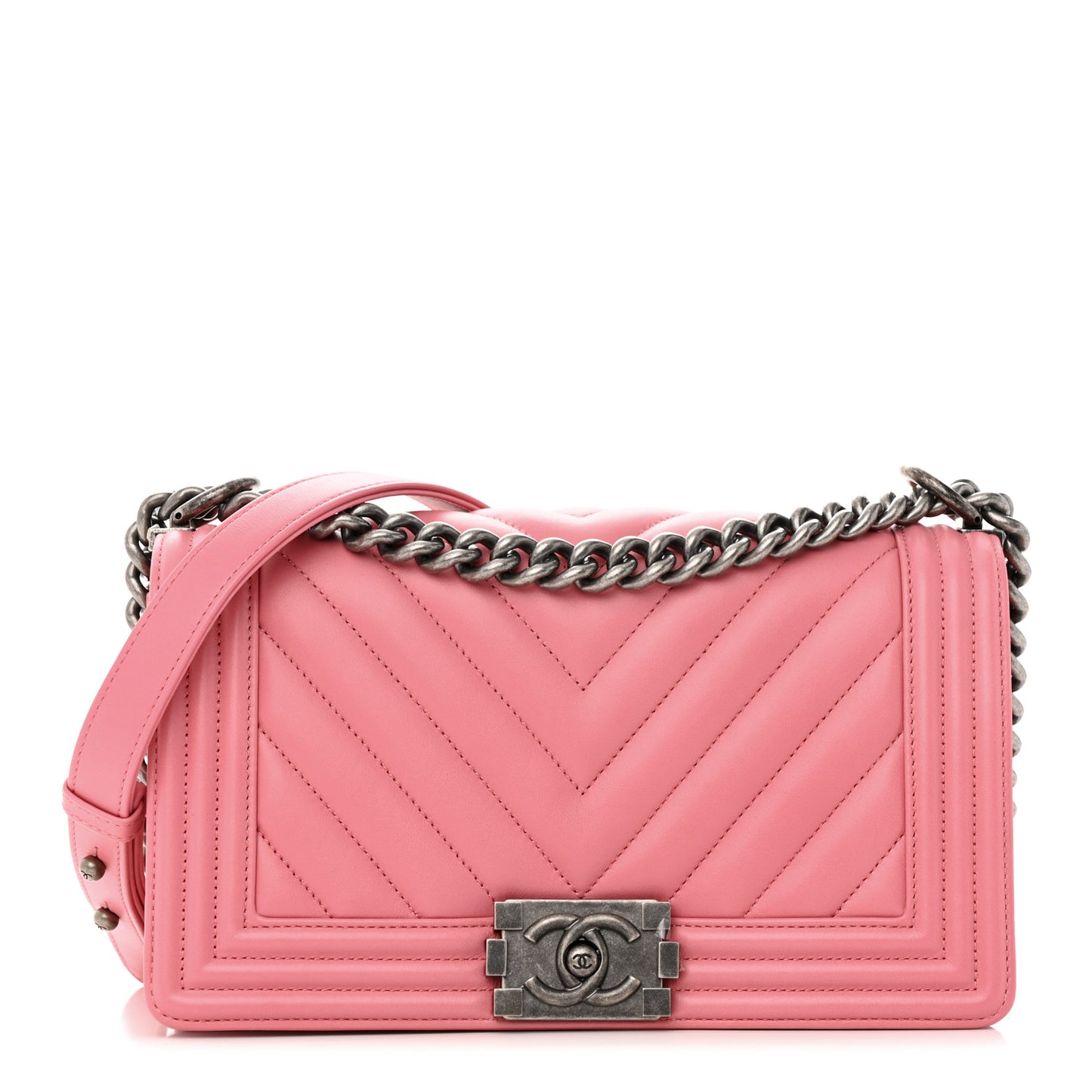 Calfskin Chevron Quilted Medium Boy Flap Pink