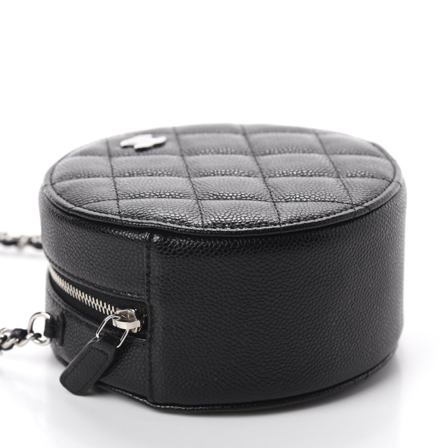 Caviar Quilted Round Clutch With Chain Black