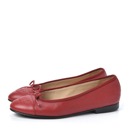 Chanel Lambskin Cap Toe Ballerina Flats 36 Red 3 of 12