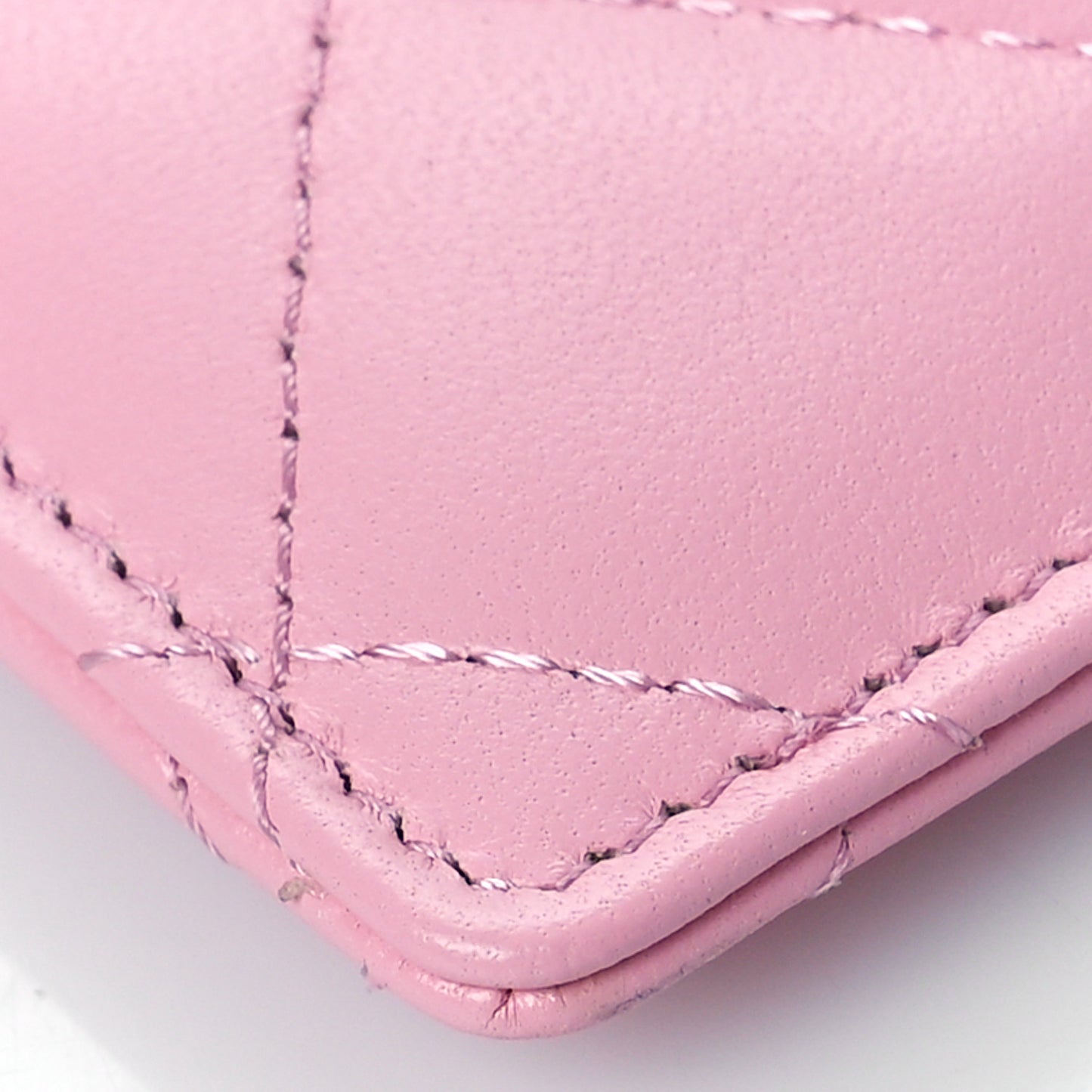 Lambskin Quilted Chanel Card Holder On Chain Pink