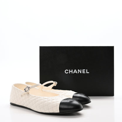 Chanel Lambskin Quilted Mary Jane Flats 41 White Black 10 of 10