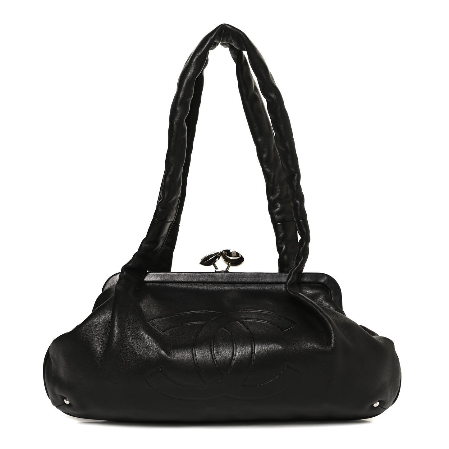 Lambskin Kiss Lock Frame Bag Black