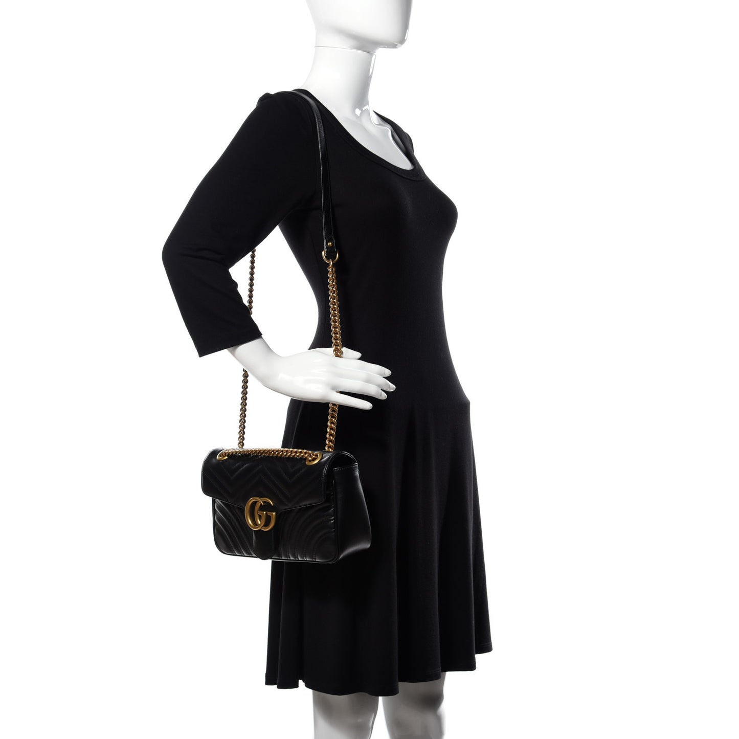 Calfskin Matelasse Small GG Marmont Shoulder Bag Black