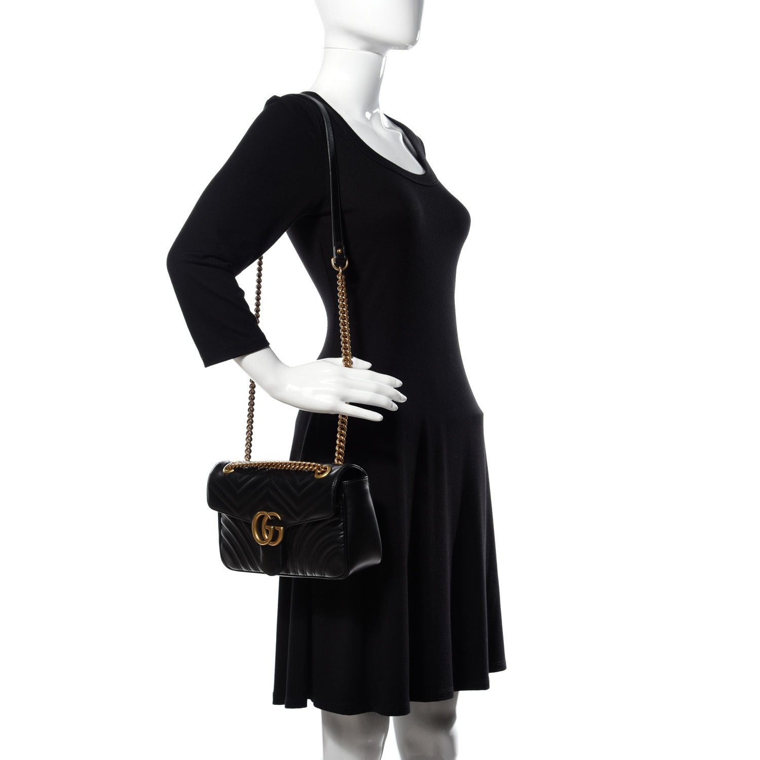Gucci Calfskin Matelasse Small GG Marmont Shoulder Bag Black 2 of 19