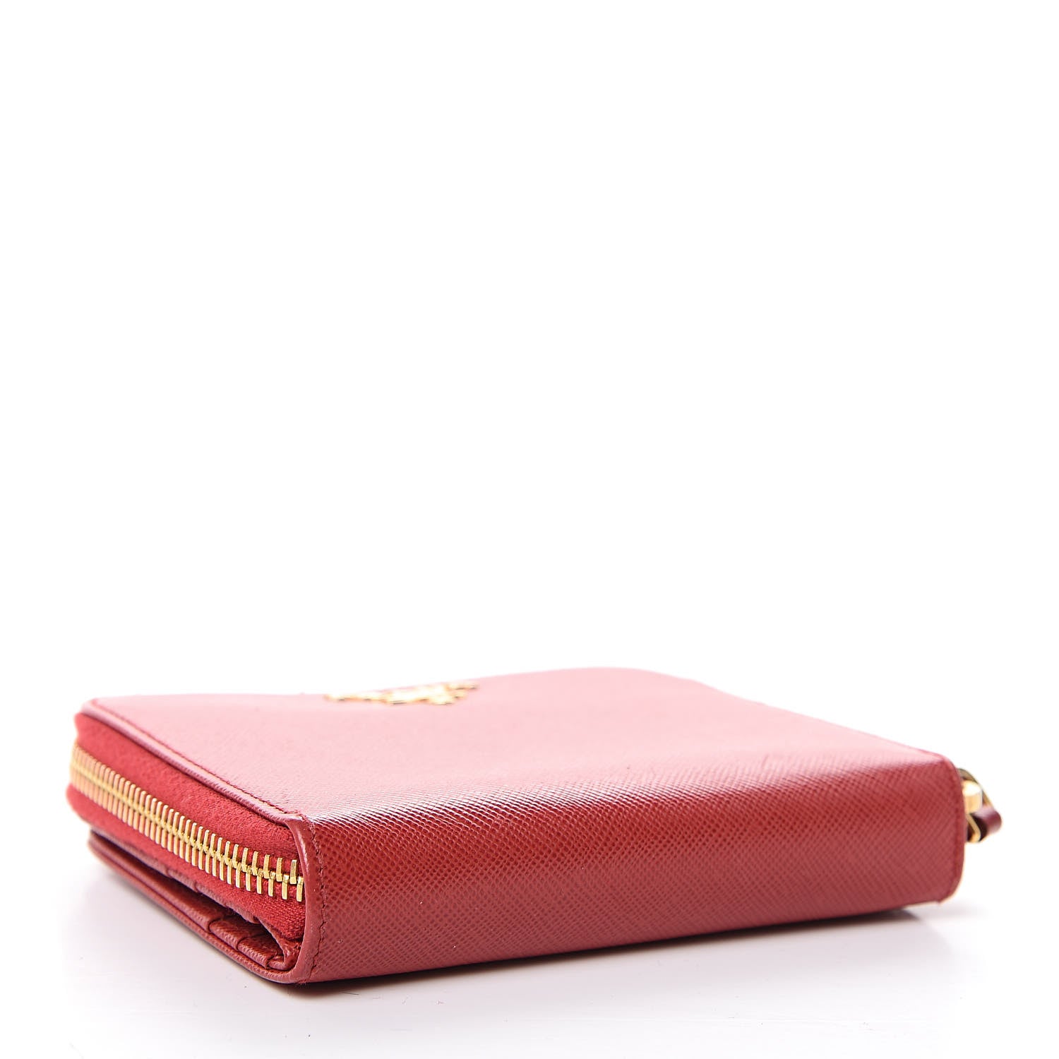 Prada Saffiano Metal Compact Zip Around Wallet Fuoco 4 of 8