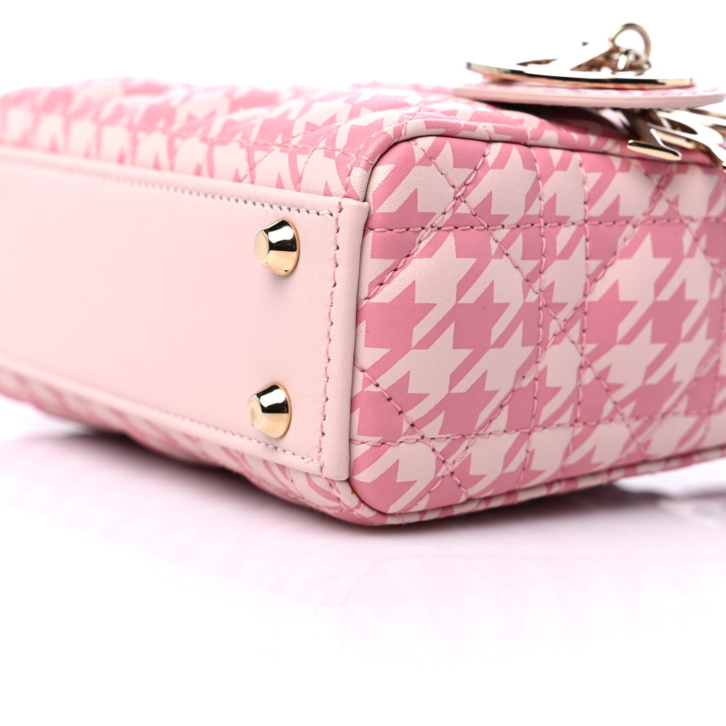 Lambskin Cannage Houndstooth Printed Micro Lady Dior Pink