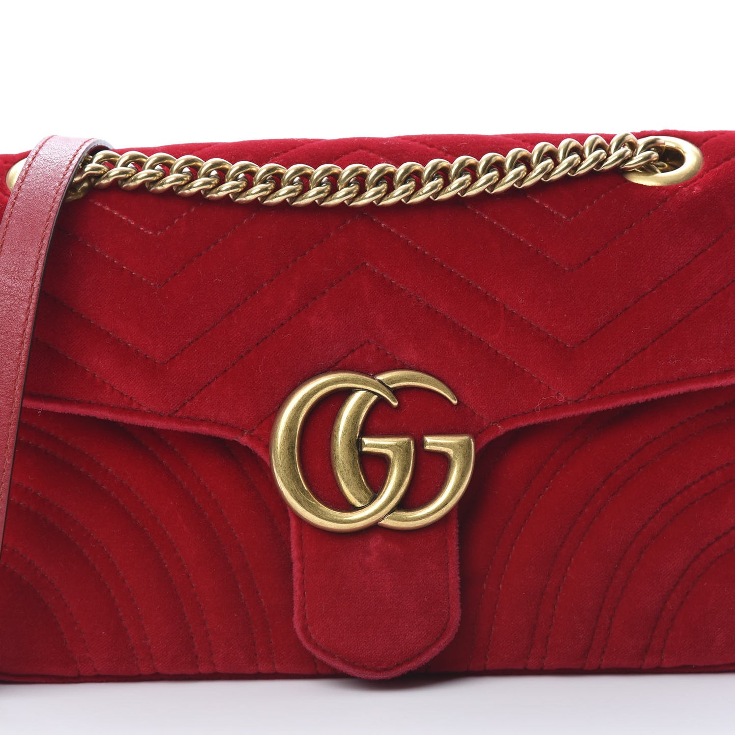 Velvet Matelasse Small GG Marmont Shoulder Bag Hibiscus Red
