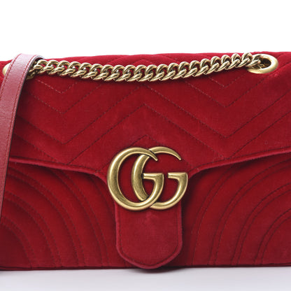 Gucci Velvet Matelasse Small GG Marmont Shoulder Bag Hibiscus Red 8 of 11