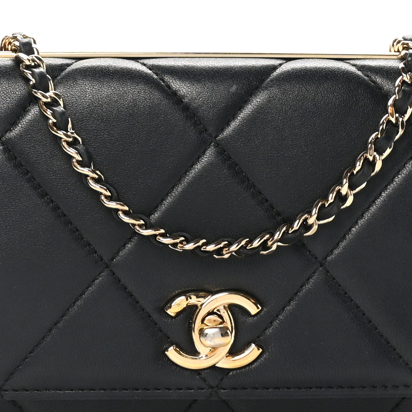 Lambskin Quilted Trendy CC Wallet On Chain WOC Black