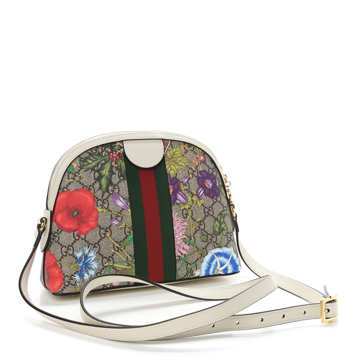 GG Supreme Monogram Flora Web GG Small Ophidia Dome Shoulder Bag White