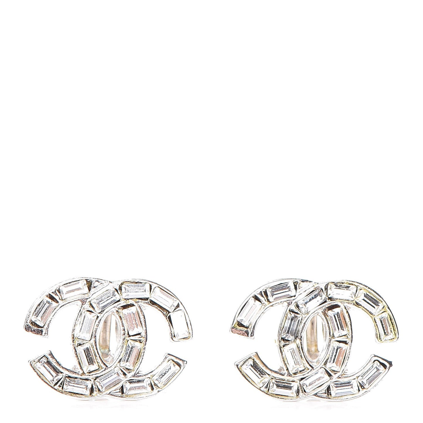Baguette Crystal CC Earrings Silver