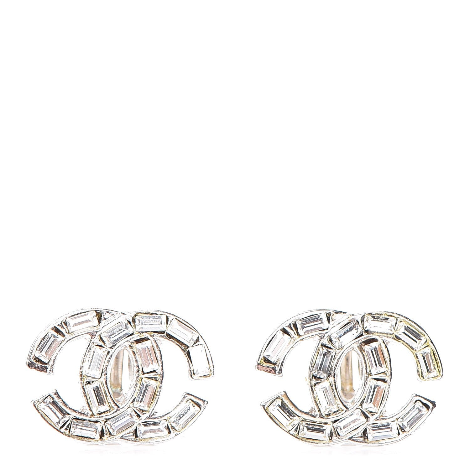 Chanel Baguette Crystal CC Earrings Silver 1 of 4