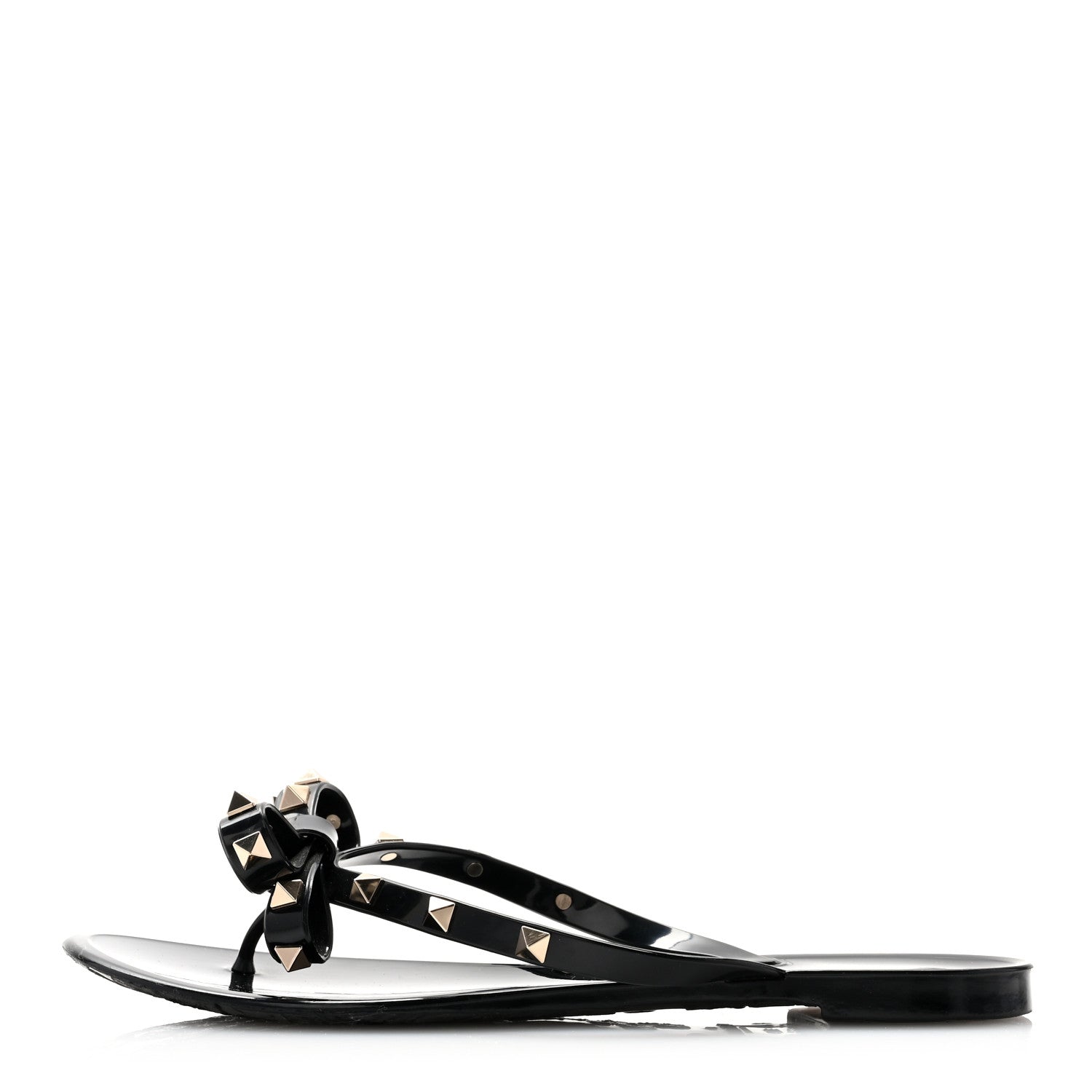 Valentino Garavani PVC Jelly Rockstud Bow Thong Sandals 39 Black 1 of 8