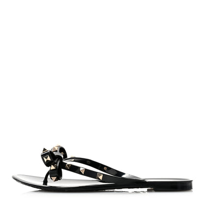 Valentino Garavani PVC Jelly Rockstud Bow Thong Sandals 39 Black 1 of 8