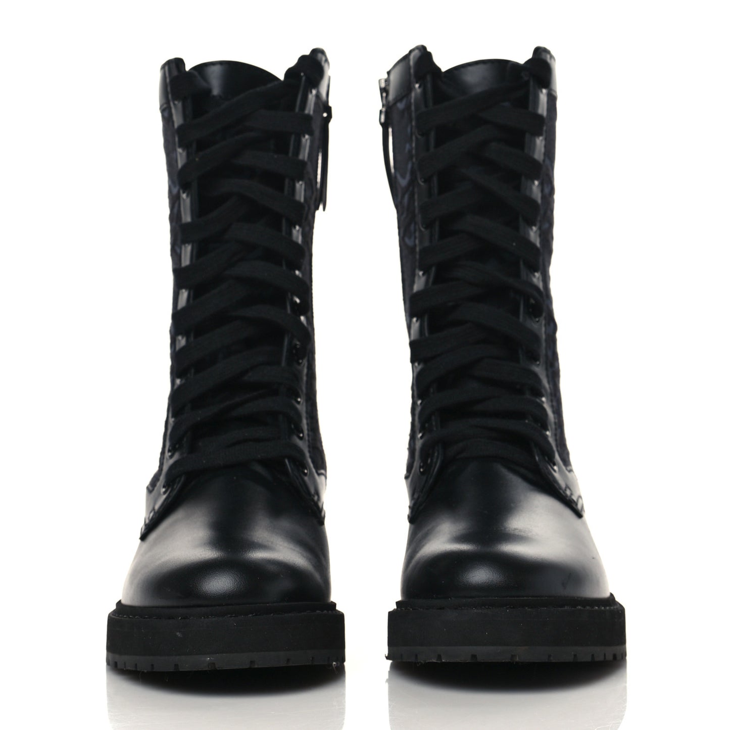 Vitello Fabric Jacquard Karligraphy Embroidered Womens Combat Boots 35.5 Black