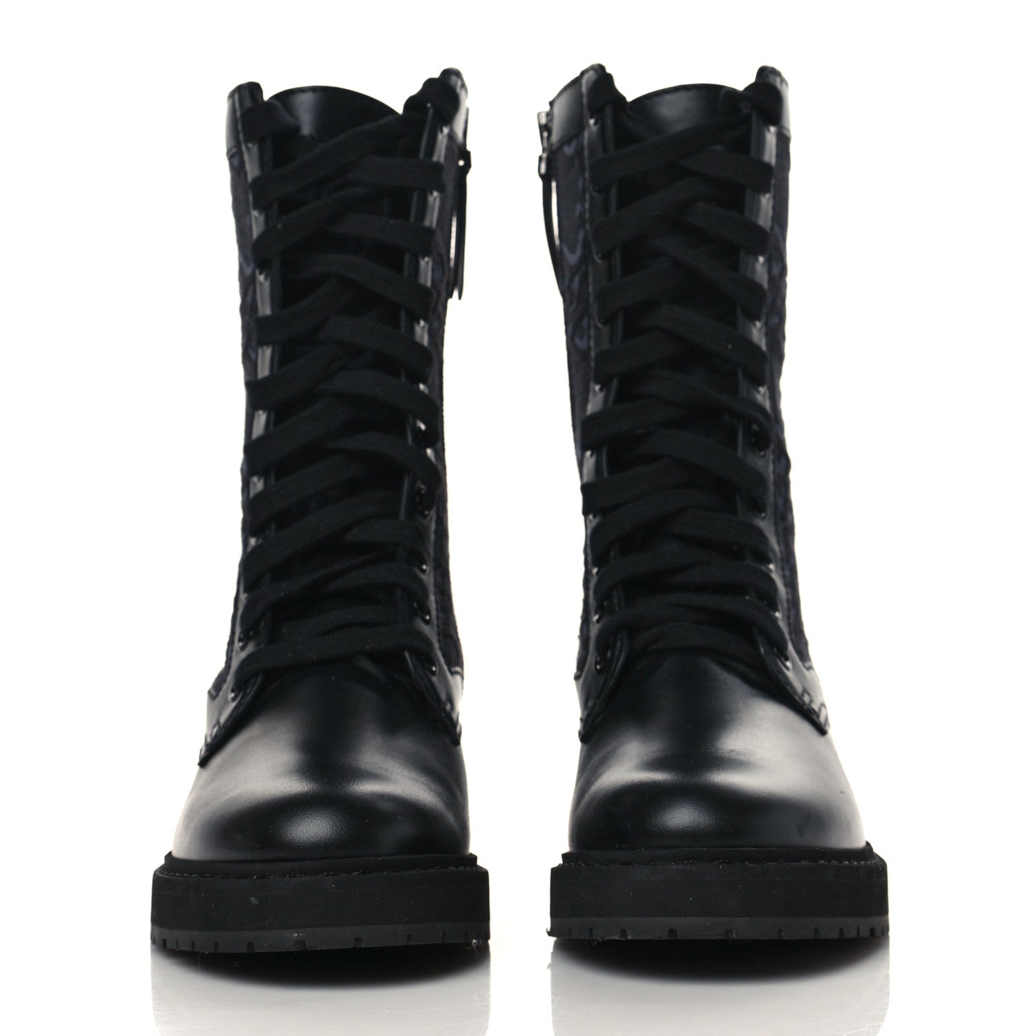 Fendi Vitello Fabric Jacquard Karligraphy Embroidered Womens Combat Boots 35.5 Black 2 of 7