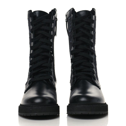 Fendi Vitello Fabric Jacquard Karligraphy Embroidered Womens Combat Boots 35.5 Black 2 of 7