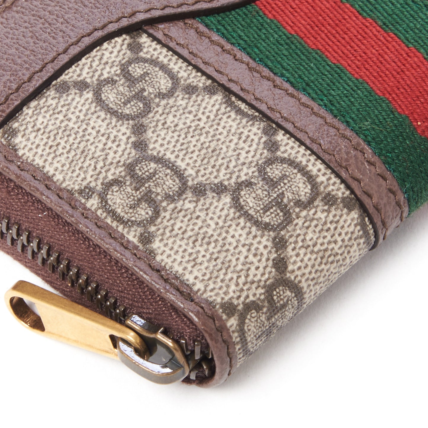 GG Supreme Web Ophidia Zip Around Card Case Brown